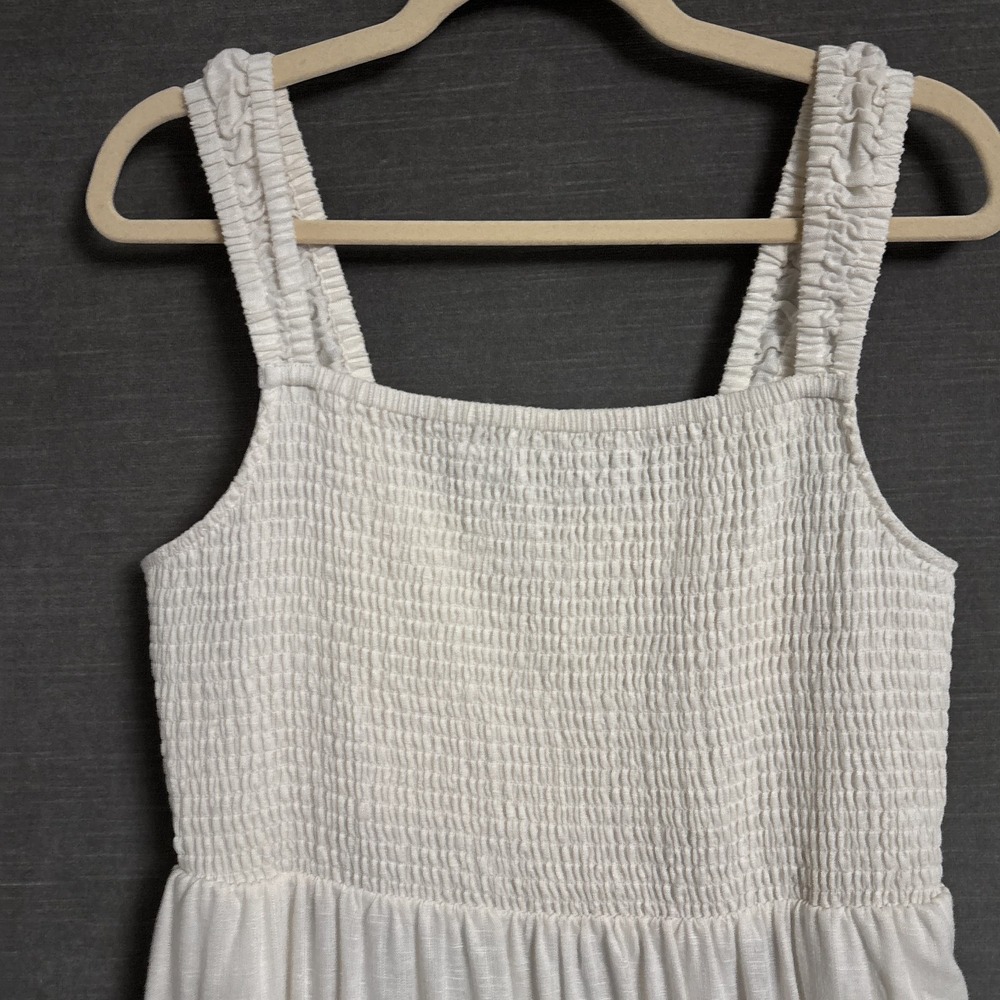 Chelsea 28 Dress L Cream Linen Blend Smocked Tiered Maxi Boho Minimalist Beach - Picture 4 of 12